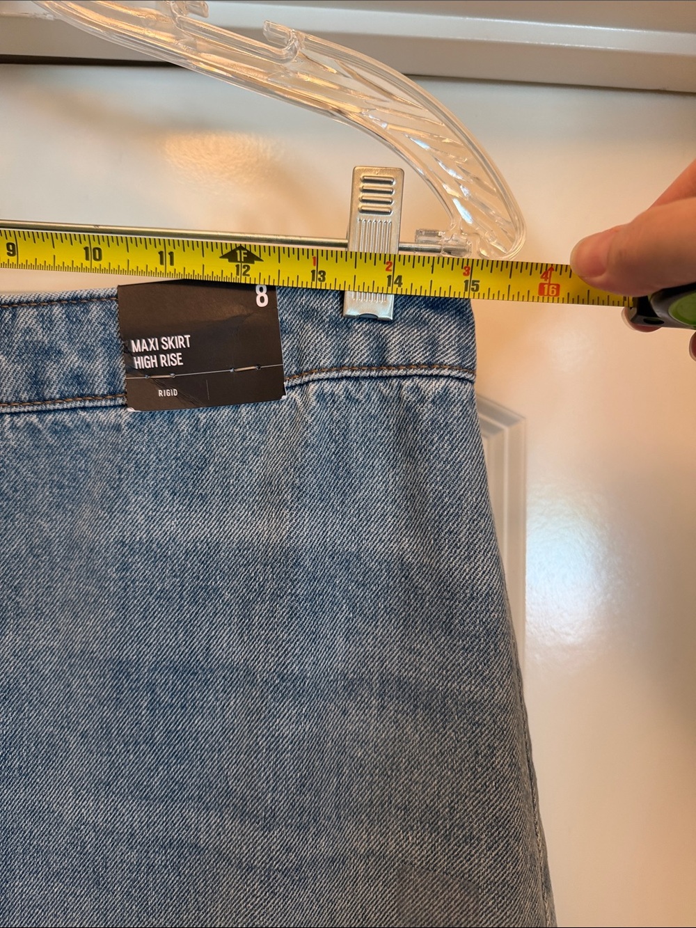 NWT Classic Denim A-Line Skirt w/ Front Slit, Size 8 - Picture 9 of 13